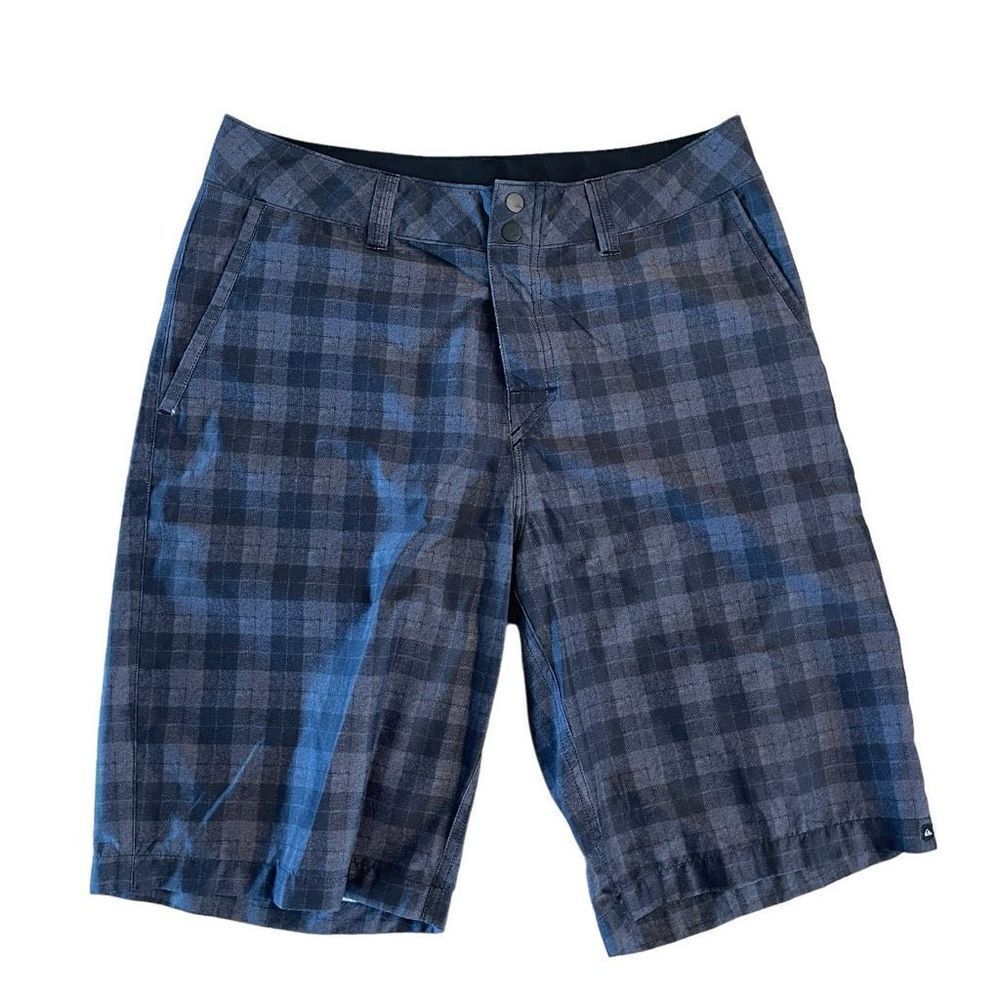 Quiksilver Blue and Gray Plaid Men's Flat Front Shorts
